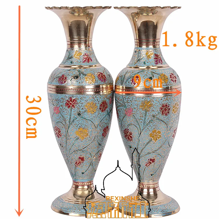 Импортированный из Индии бронзовая ручная роспись резьба ваза для цветов модные