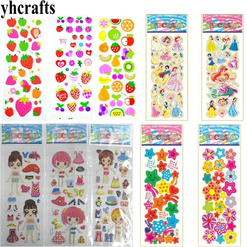 

50 Sheets(bags)/LOT.Mixed 50 design cartoon removeable plastic stickers.3D sticker.Kindergarten crafts.Kids toys.Craft material.