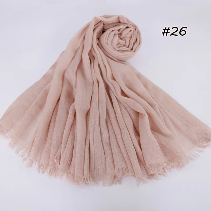 190*120cm oversize women muslim plain frayed hijab scarf femme musulman headscarf islamic shawls crinkle solid pashmina hijabs