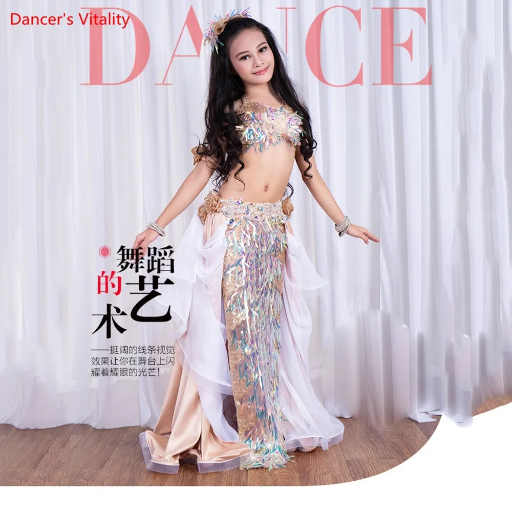 New Custom Made kids/Child/Girls Belly Dancing Outfits set Bra+dress(With Underpants )+Headwear 3pcs Costumes | Тематическая одежда