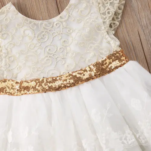 Вечернее кружевное мини-платье без рукавов с бантом и блестками для девочек