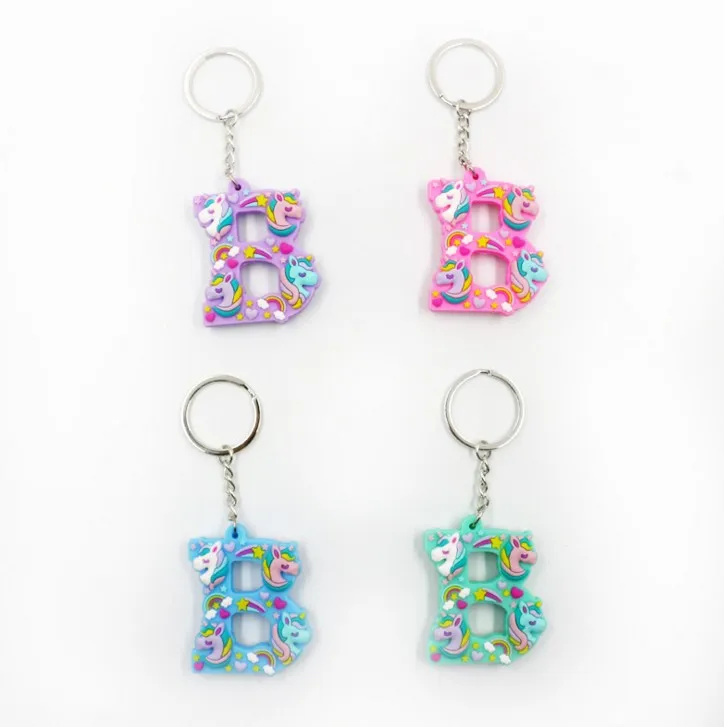 1 Pcs Kawaii Unicorn Letters key Chain For Girl Kids Keychain Women Car Key Ring Letter Holder Party Favors Gift