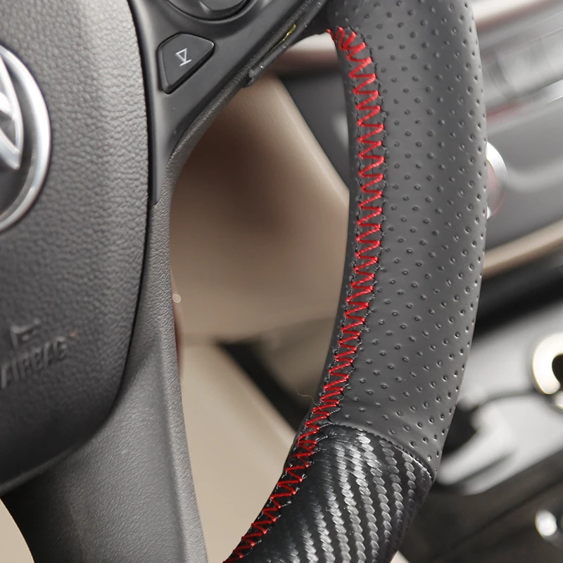 GNUPME искусственной кожи рука сшитый черный чехол рулевого колеса автомобиля для