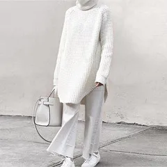 off white Cakucool, женский свитер с высоким воротом, Осень-зима, Pull Jumpers, Европейский Повседневный Свободный Длинный свитер, женский свитер большого размера - Цвет: off white