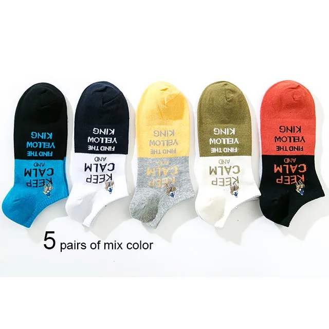 5 pairs mix color PIER POLO, крутые мужские носки с английскими буквами, хлопковые мужские носки-лодочки, брендовые весенние и летние цветные модные носки для мужчин - Цвет: 5 pairs mix color