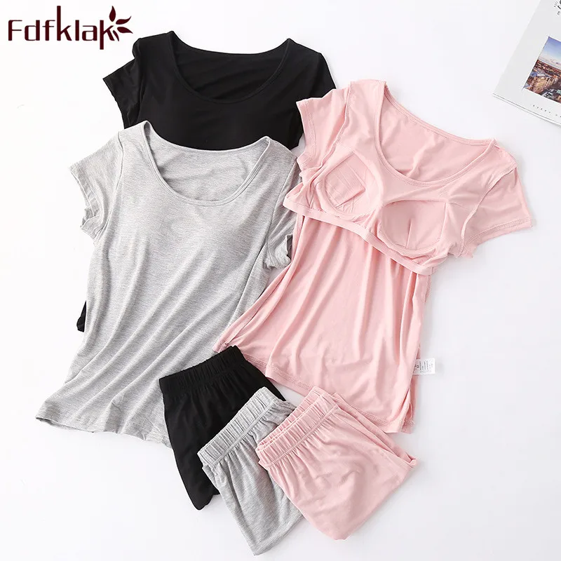 

Fdfklak Summer pajamas for women short sleeve cotton sleepwear set modal soft women's pijamas sets lounge pyjama home clothes