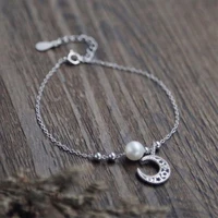 new temperament fashion silver plated jewelry exquisite hollow moon and star pearl ball bead female gift bracelets sb134