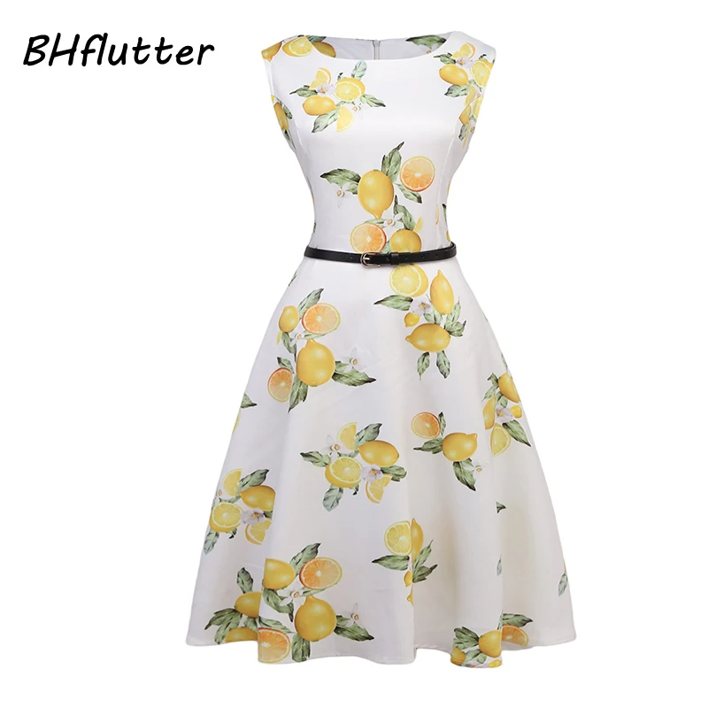 BHflutter Women Dress New Arrival 2017 Floral Print Sleeveless Summer Dresses Ladies Ball Gown Vintage Party Vestidos | Красота и