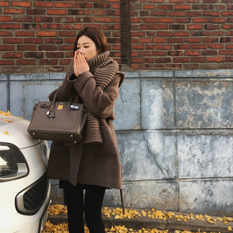 Women wool coat Office Lady Hooded Women Wool Blend Coat Double Breasted Solid Cashmere Jacket Slim Regular Ladies Coats C338