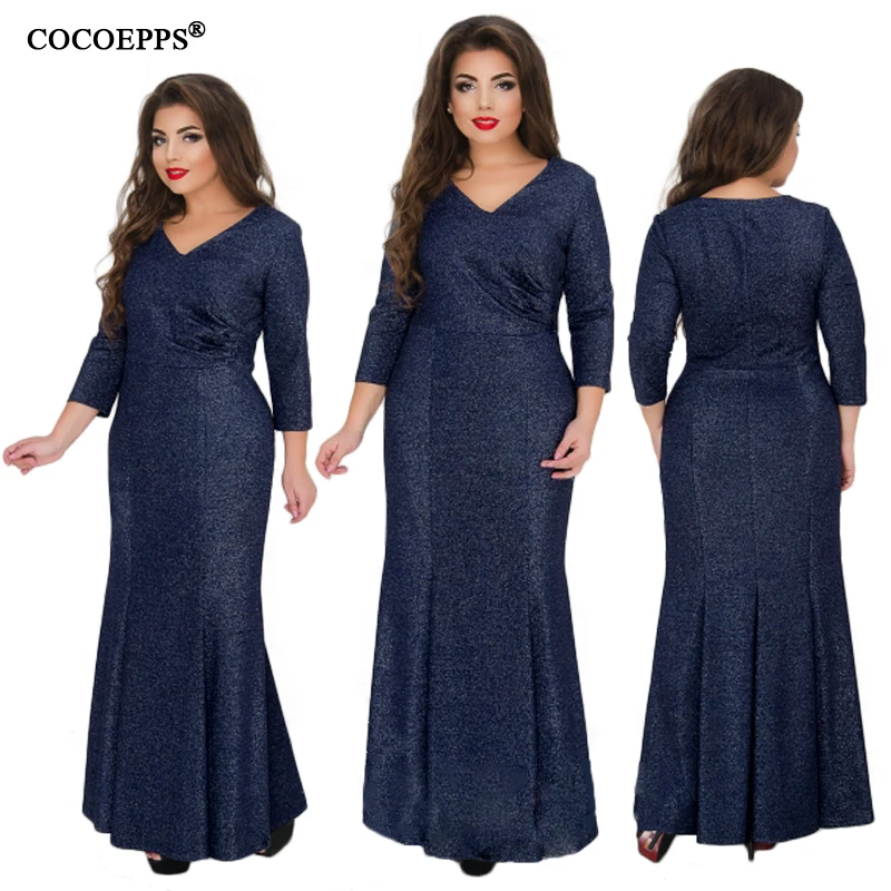 5XL 6XL зима 2019 V шеи Макси платье Большие Размеры вечернее Русалка Клубное длинное