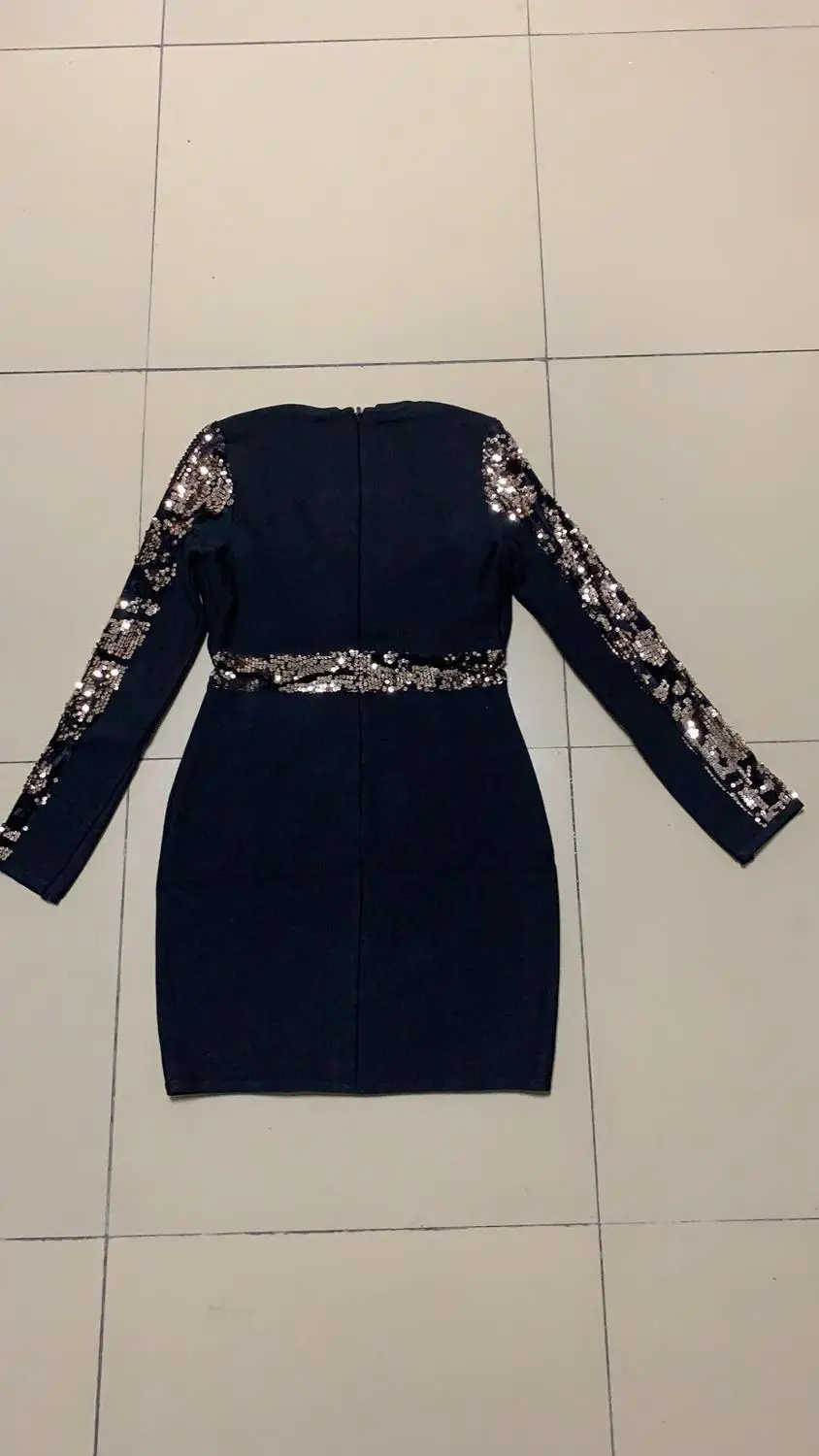 Evening Party New Style Fashion Sexy Women Bandage Dress Sequined Deep V-neck Long sleeve celebrity body con dresses wholesale | Женская