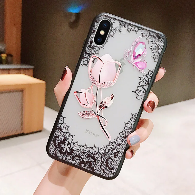 Rheinruby роскошный 3D рельефный кружевной Цветочный чехол для iPhone X XS XR Max Чехлы 6 S 7 8 Plus
