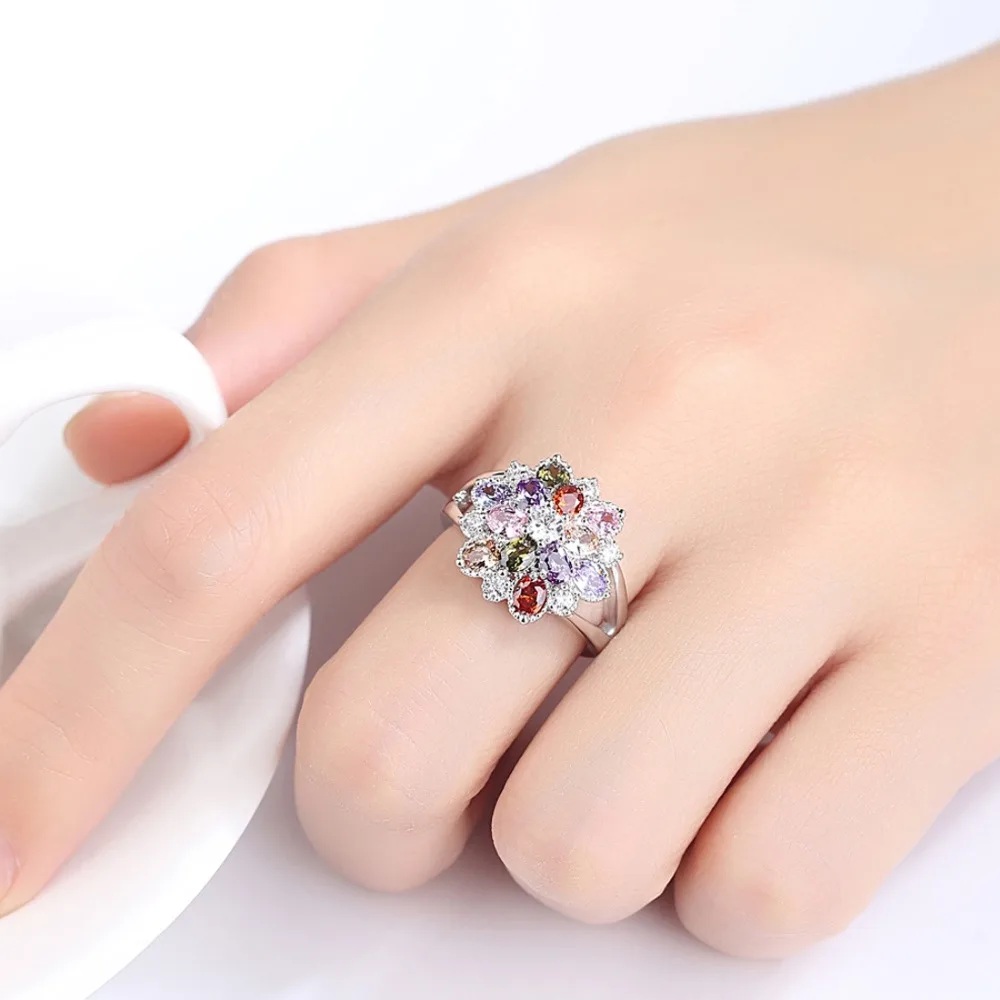 New Arrival Oval Purple Pink Olive Green Red Champagne &amp White CZ Silver Ring Size 6 7 8 9 Fashion Women Wedding Jewelry Party |