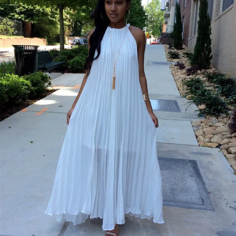 Santune Fashion Sleeveless Halter Neck Chiffon Summer Maxi Dress 2017 Elegant Womne Party Ankle Length Dresses Vestidos | Женская одежда