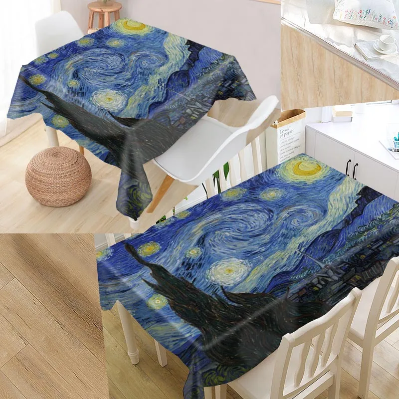 

Van Gogh Starry Night Custom Table Cloth Oxford Print Rectangular Waterproof Oilproof Table Cover Square Wedding Tablecloth