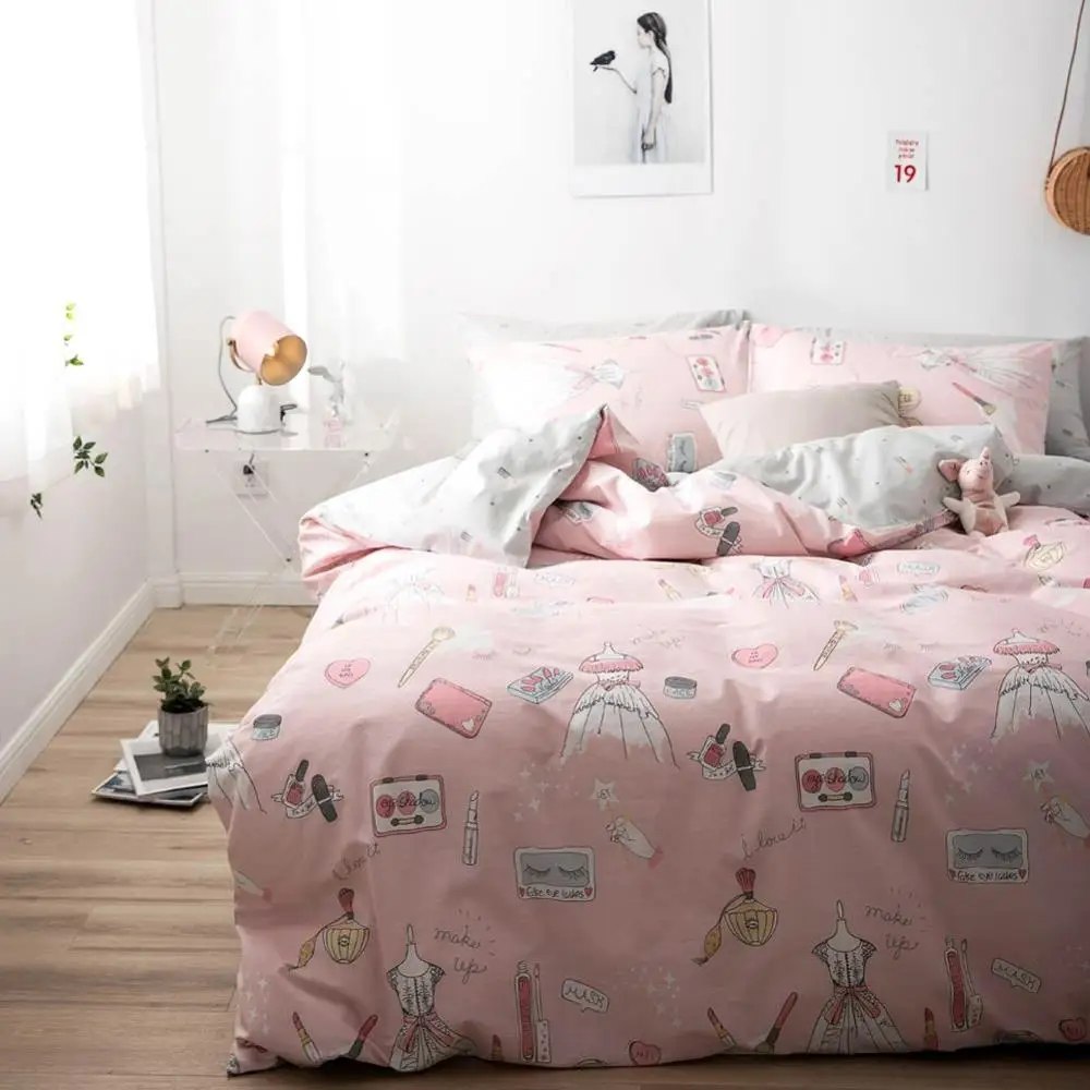 Papa& Mima красивое платье с рисунком из мультфильма Стиль Хлопок Королева двойной размер постельных принадлежностей пододеяльник плоский лист наволочки - Цвет: 20192930