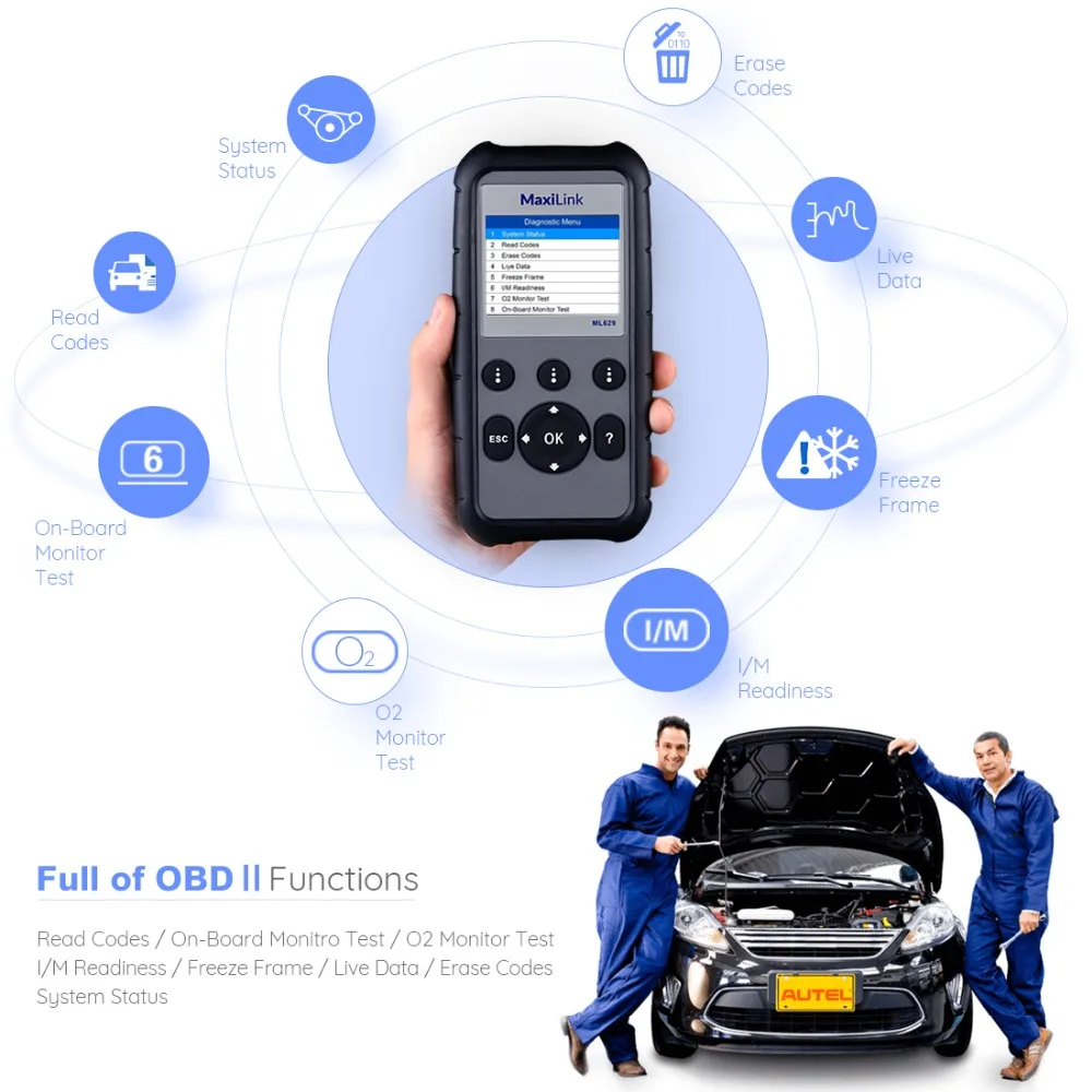 Autel ML629 OBD2 автомобильный сканер диагностический инструмент ABS SRS obdii obd ii Eobd |