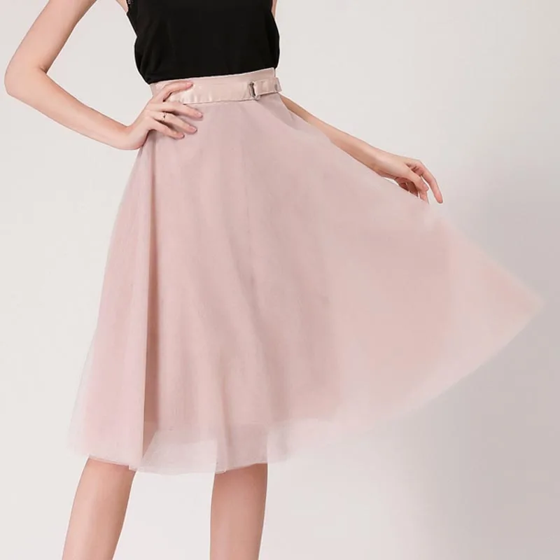 2017 Лето новый Европейский стиль юбка колено legth высокая талия-Line два слоя сетки