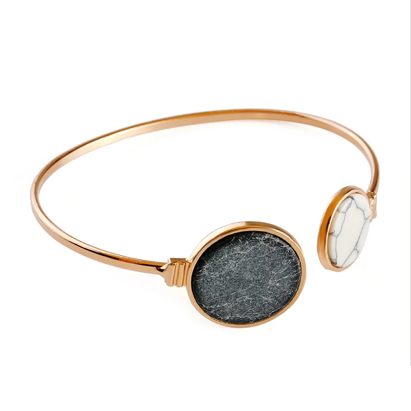 Браслет-зажим круглой формы из золота с геометрическим узором из белого и черного фальшивого мрамора для женщин моды SL3.