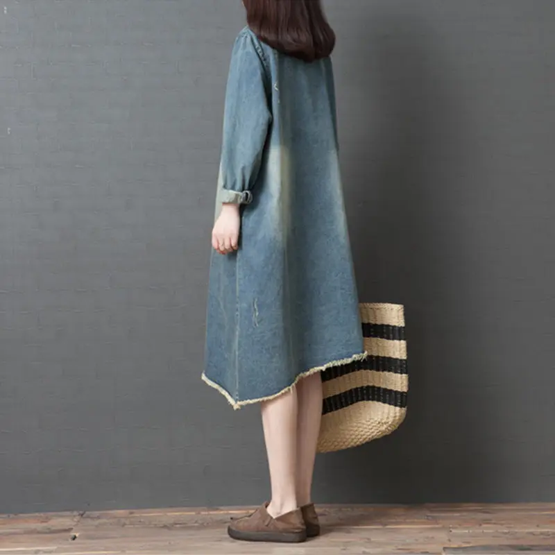 Женское джинсовое платье с бахромой повседневное свободное винтажное хлопковое