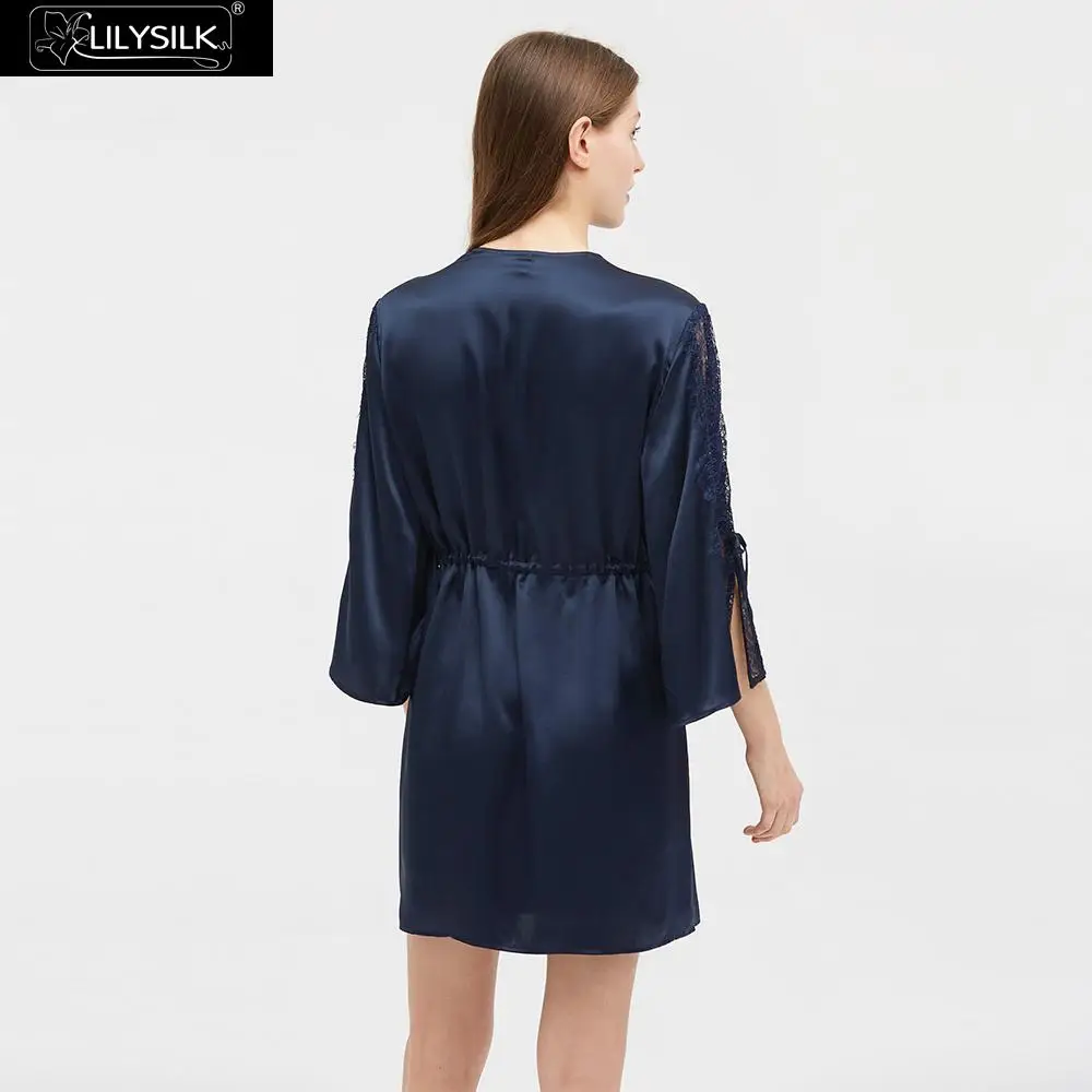 LilySilk Silk Robe 22 мм кружевное кимоно сексуальное роскошное новая женская одежда
