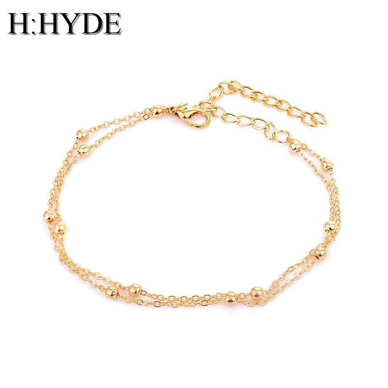H: HYDE, золотой, серебряный, шикарный, лаконичный, двойной слой, для невесты, свадебные браслеты, цепочка, шарм, бусины, браслет на ногу, ножной браслет, ювелирные изделия для женщин