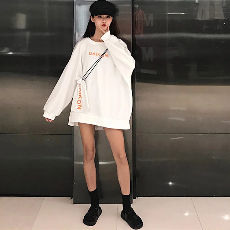 Свободная Толстовка BF Harajuku с сумкой, Женский пуловер с длинным рукавом и буквенным принтом, Весенняя Длинная женская толстовка в стиле хип-хоп