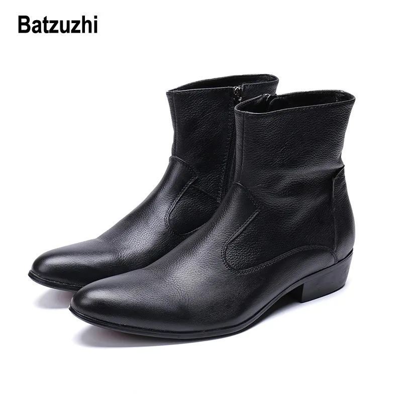 Мужские ковбойские ботинки Batzuzhi черные зимние из натуральной кожи в западном