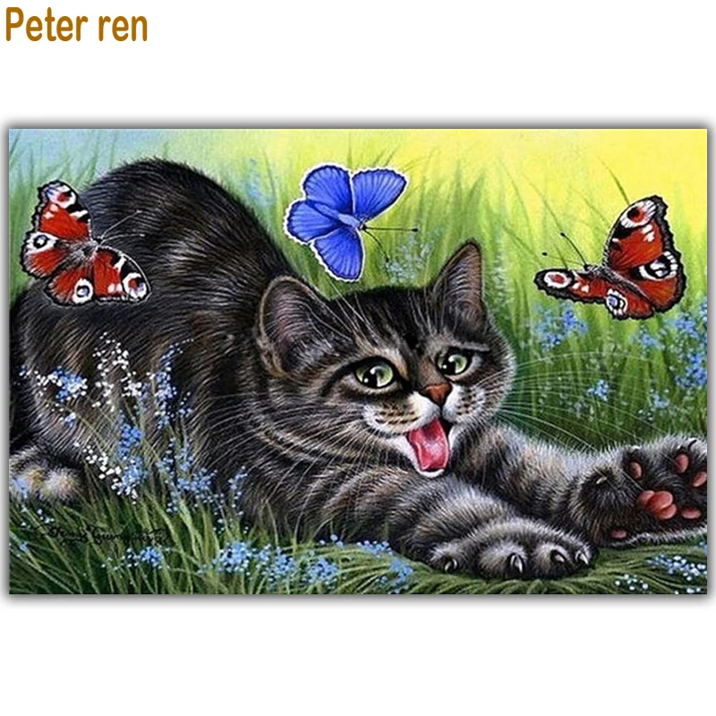 

Peter ren Diamond painting by numbers Color butterfly kitten DIY Round \Square drill Mosaic icon Full embroidery "Butterfly Cat"