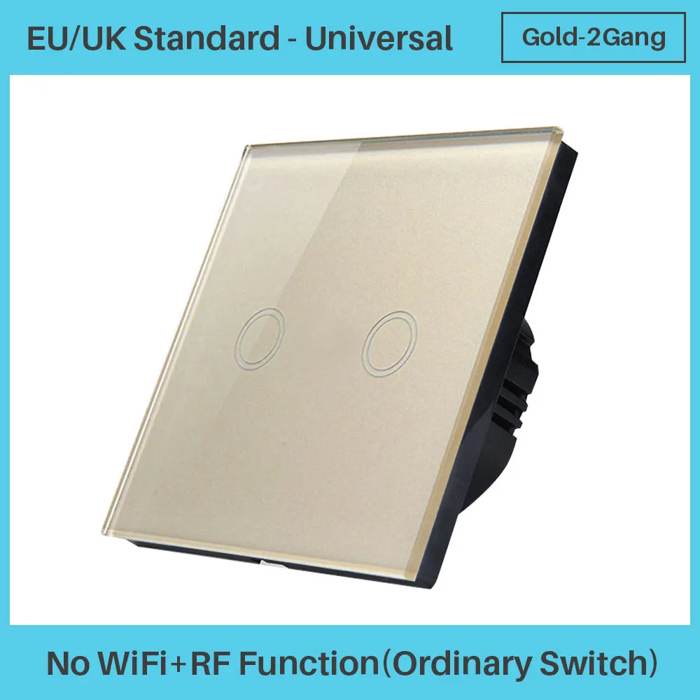 Gold Ordinary 2Gang WiFi умный сенсорный переключатель Панель ЕС Великобритания стандарт WiFi+ RF через приложение управление Умный дом Голосовое управление с Amazon Alexa Google Home Mini - Цвет: Gold Ordinary 2Gang