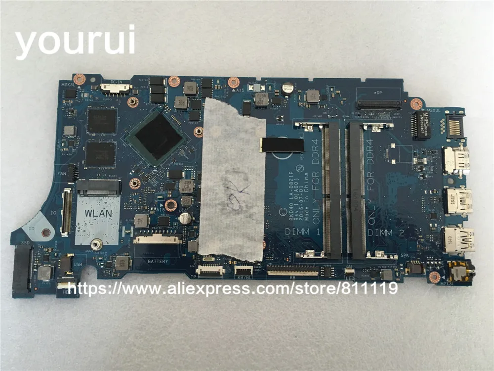 Yourui для материнская плата ноутбука DELL 7460 7560 BKD40 LA-D821P CN-0JXYRN 0JXYRN i5-7200u Процессор DDR4 |
