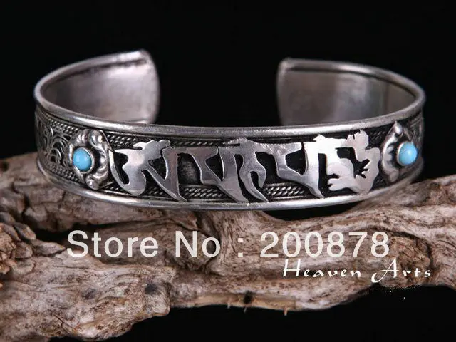 BB-410 Tibetan Silver antiqued open cuff bangle dorje six words mantras amulet bracelet Low MOQ | Дом и сад