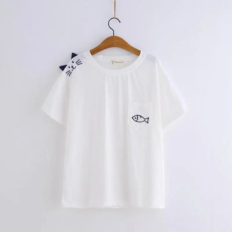 Женские повседневные топы с милым котенком и рисунком маленькой рыбки женские