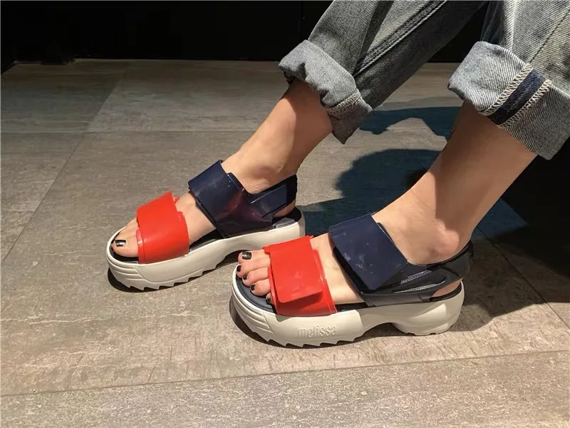 Melissa/оригинальные римские сандалии на толстой подошве женская прозрачная обувь г. Женская прозрачная обувь Melissa Нескользящие женские сандалии