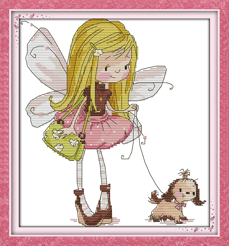 

Elve walking dog cross stitch kit cartoon 14ct 18ct count canvas stitching embroidery DIY handmade needlework plus