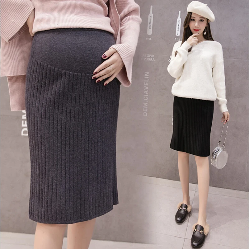Одежда для беременных юбка черное шерстяное платье зимняя вязаная элегантная
