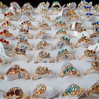 qianbei 2018 fashion jewelry gold color rhinestone rings women hot wholesale mixed 50pcslots party gifts free shipping