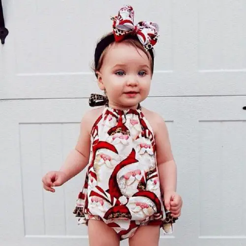 Детский комбинезон в стиле ретро с рисунком головы Санты для новорожденных