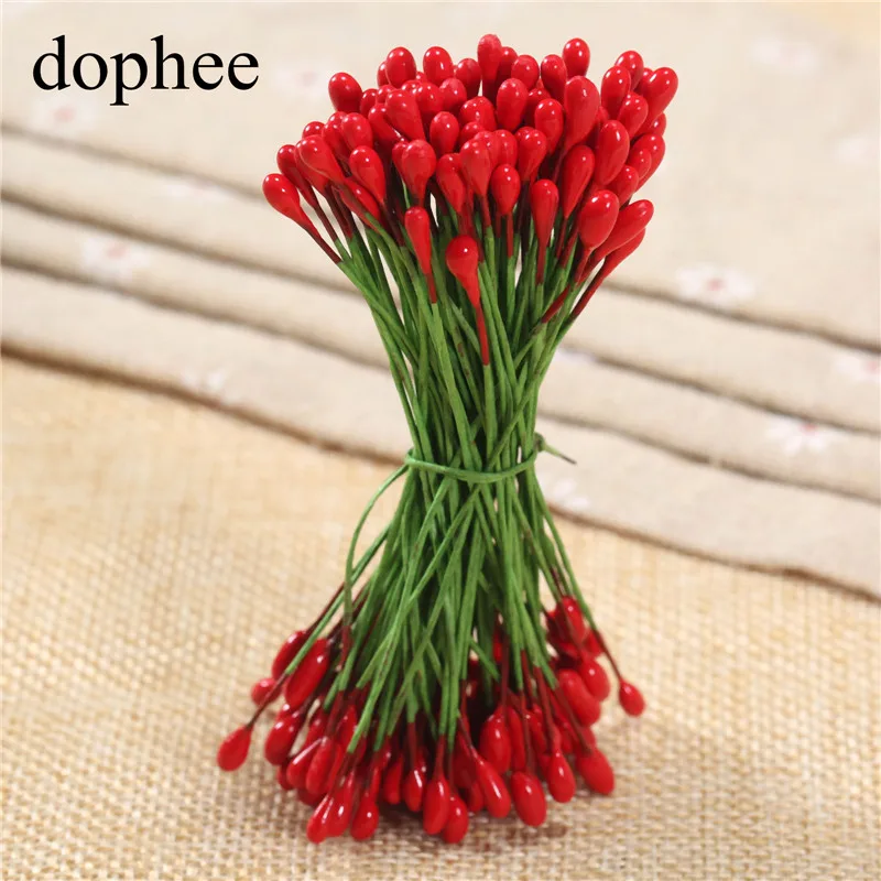 Dophee 100 шт. красные тычинки для цветов DIY жемчужные цветы 4 мм цветочные свадебные