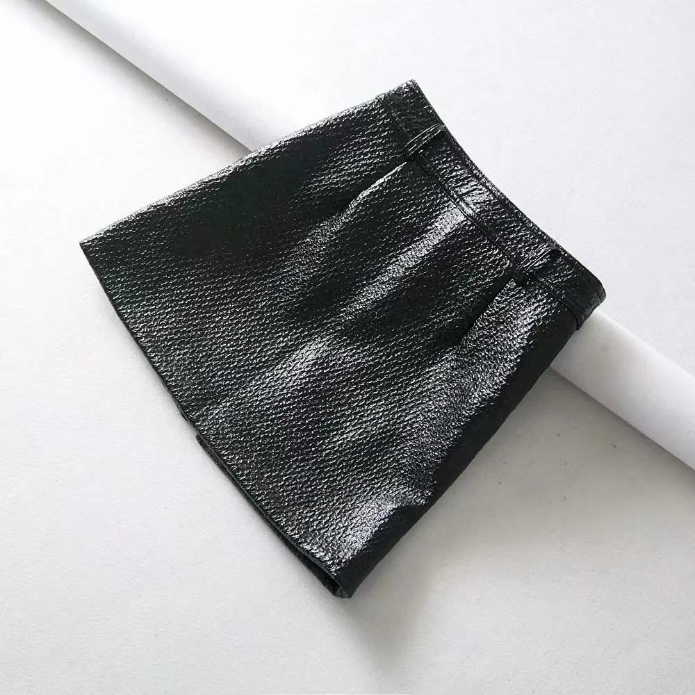 Высокая Талия Тонкий PU черные юбки Для женщин high Street Искусственная кожа кольцо Молния Fly Мини-юбки девочек Jupe Femme блестками Faldas