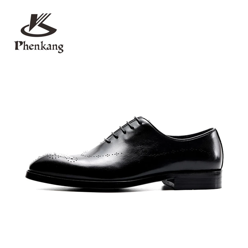 black Phenkang/мужские кожаные туфли; модельные туфли в деловом стиле; мужские брендовые свадебные туфли из натуральной кожи на шнуровке; Цвет Черный - Цвет: black