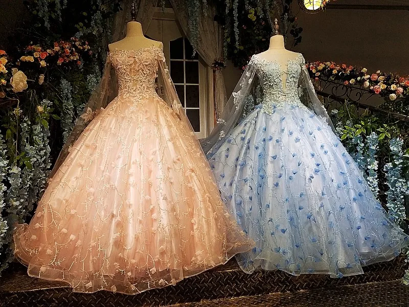 LS00140 вечернее платье длинные 2017 кружевные цветы vestidos de festa longo бальное розовое и