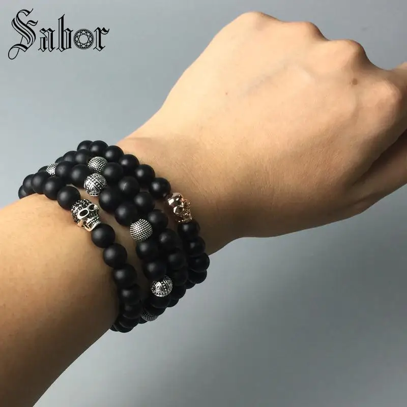 Бусины из обсидиана с черепом для мужчин и женщин нить 8 мм затемненный браслет