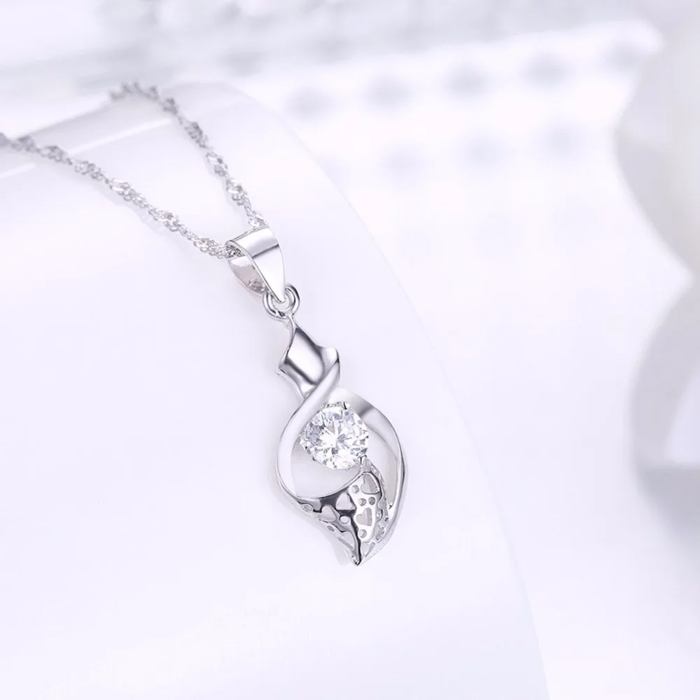 Flower Cubic Zirconia Pendant Necklace Geometric Plant Crystal Sterling Silver Chain Fashion Jewelry Women Accessories | Украшения и