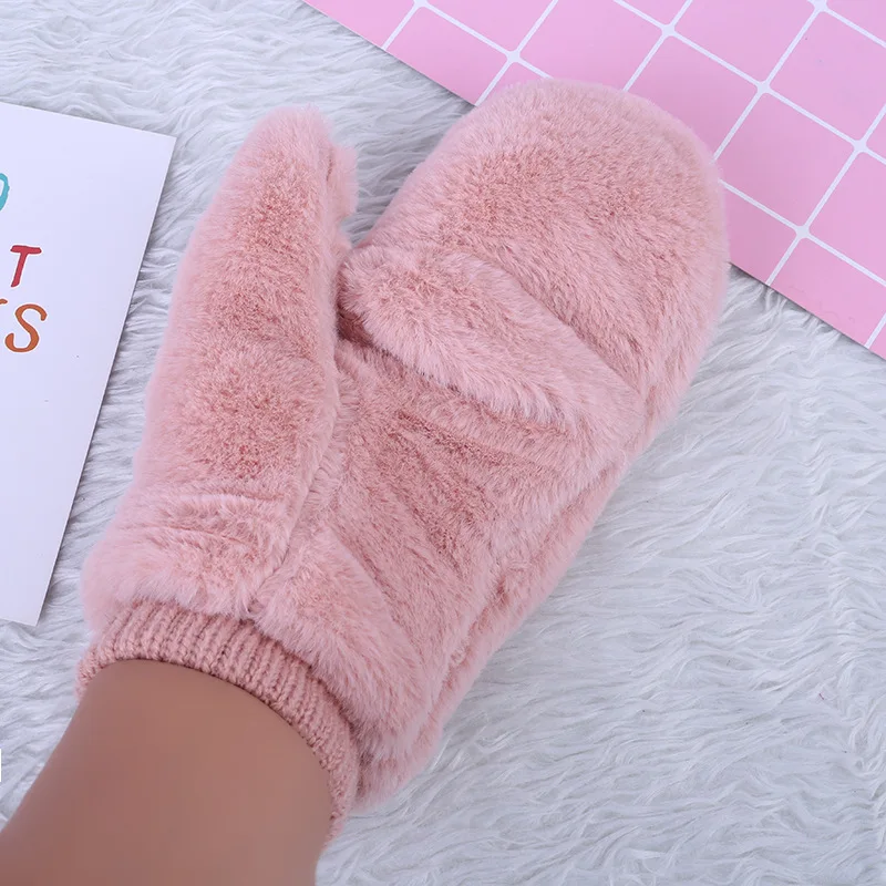 Перчатки женские зимние бархатные вязаные с откидной крышкой кашемировые