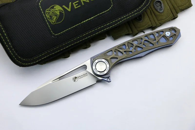 Ti version Складной нож-гарпун VENOM M390, лезвие из титана, для кемпинга, охоты, выживания, карманный кухонный нож для фруктов, инструмент для повседневного использования, ножи - Цвет: Ti version