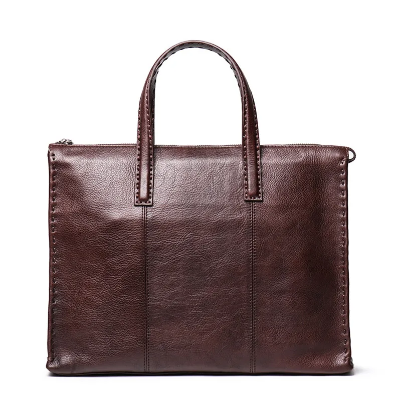 

Nesitu High Quality Brown Coffee A4 Full Grain Genuine Leather 14'' Laptop Office Men Briefcase Portfolio Messenger Bag M9271