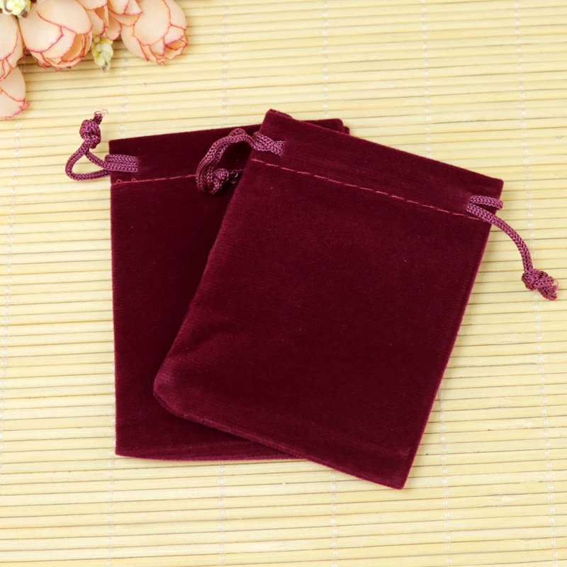 

Free Shipping 100Pcs Small Velevt Bags 10x12cm Dark Red Velvet Drawstring Jewelry Packaging Bag Pouches Cute Wedding Gift Bag