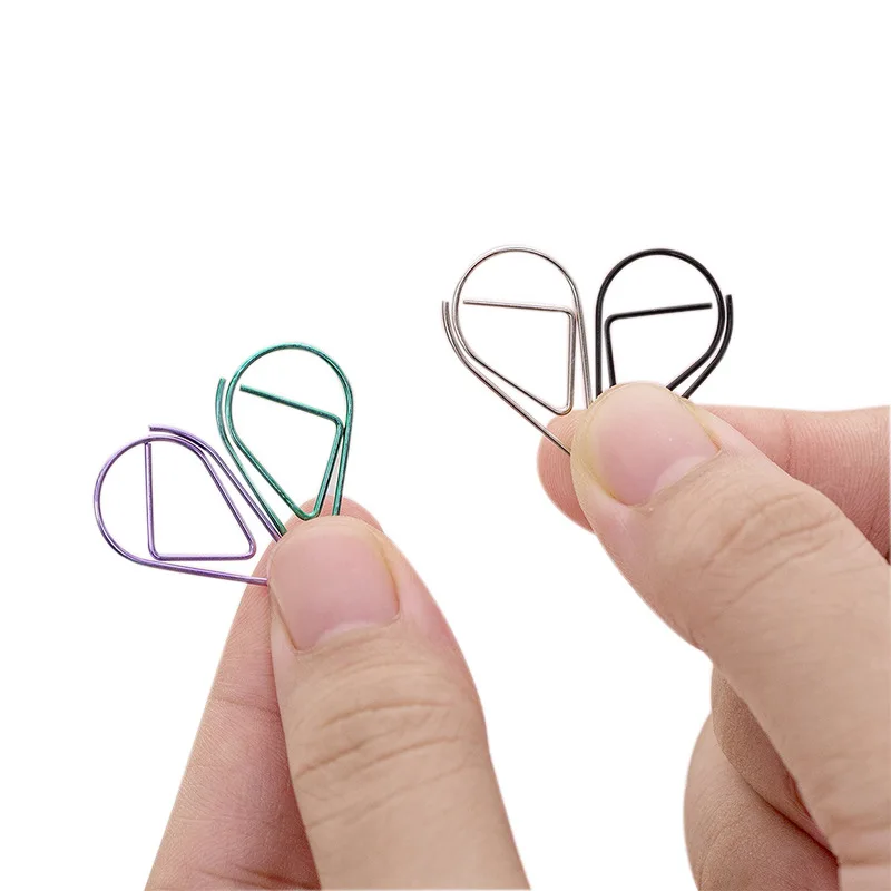 

10 pcs/lot Metal Material Drop Shape Paper Clips Gold Silver Color Funny Kawaii Bookmark Office Shool Stationery Marking Clip