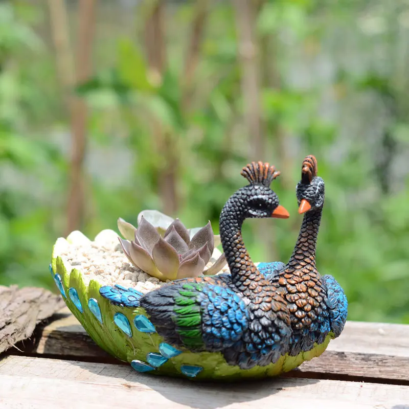 Двойной Павлин, цветок горшок реалистичные Peafowl украшение для сада композит сочные орхидеи горшечные растения горшок бонсай Плантатор цветочный горшок